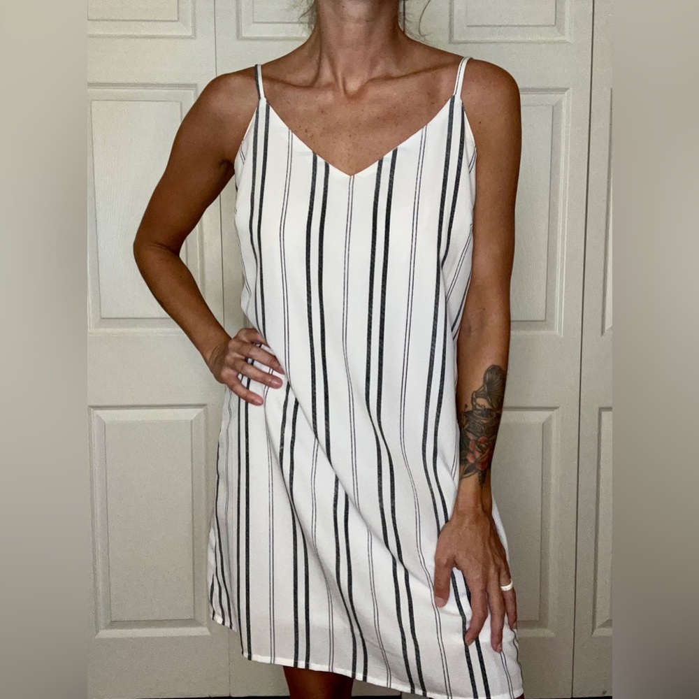 Japna White Dress with Black Stripes